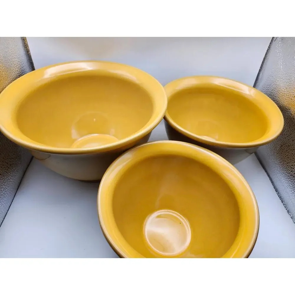 Vintage Yellow Gold Pottery Nesting Bowls, Set of 3, Made in Portugal